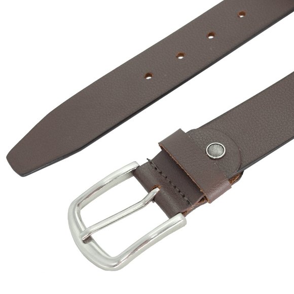 Leather Belt For Men with Classic Heavy Silver Buckle, Brown Belt - Picture 2 of 3